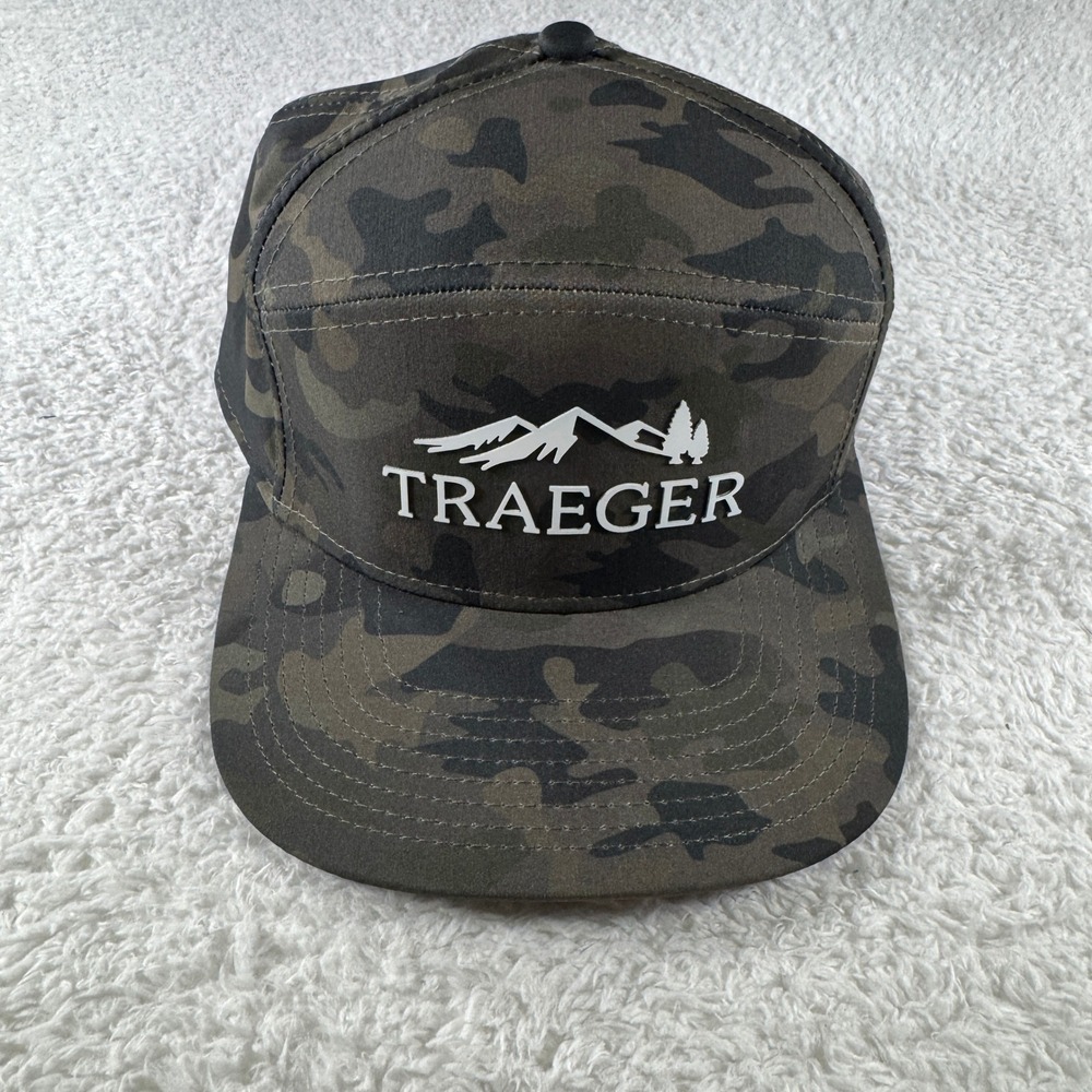 Traeger Pellet Grills Pukka Journeyman 7 Panel Camo Hat Snapback Cap RARE